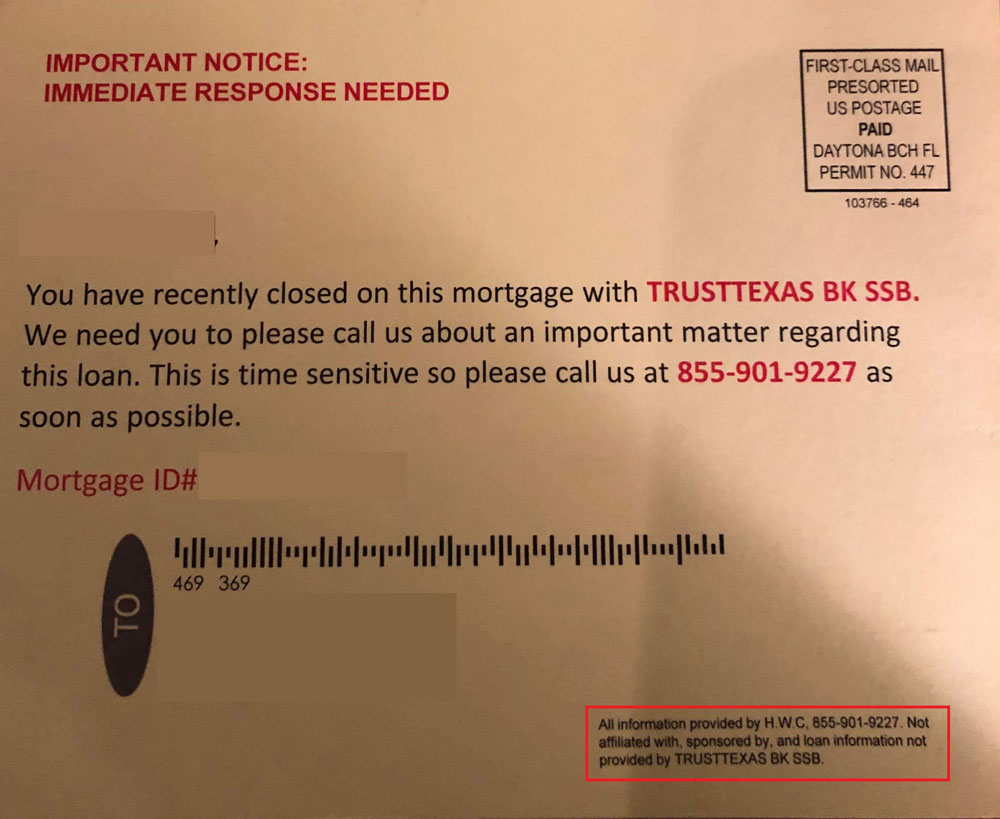 Postcard Mortgage Scam